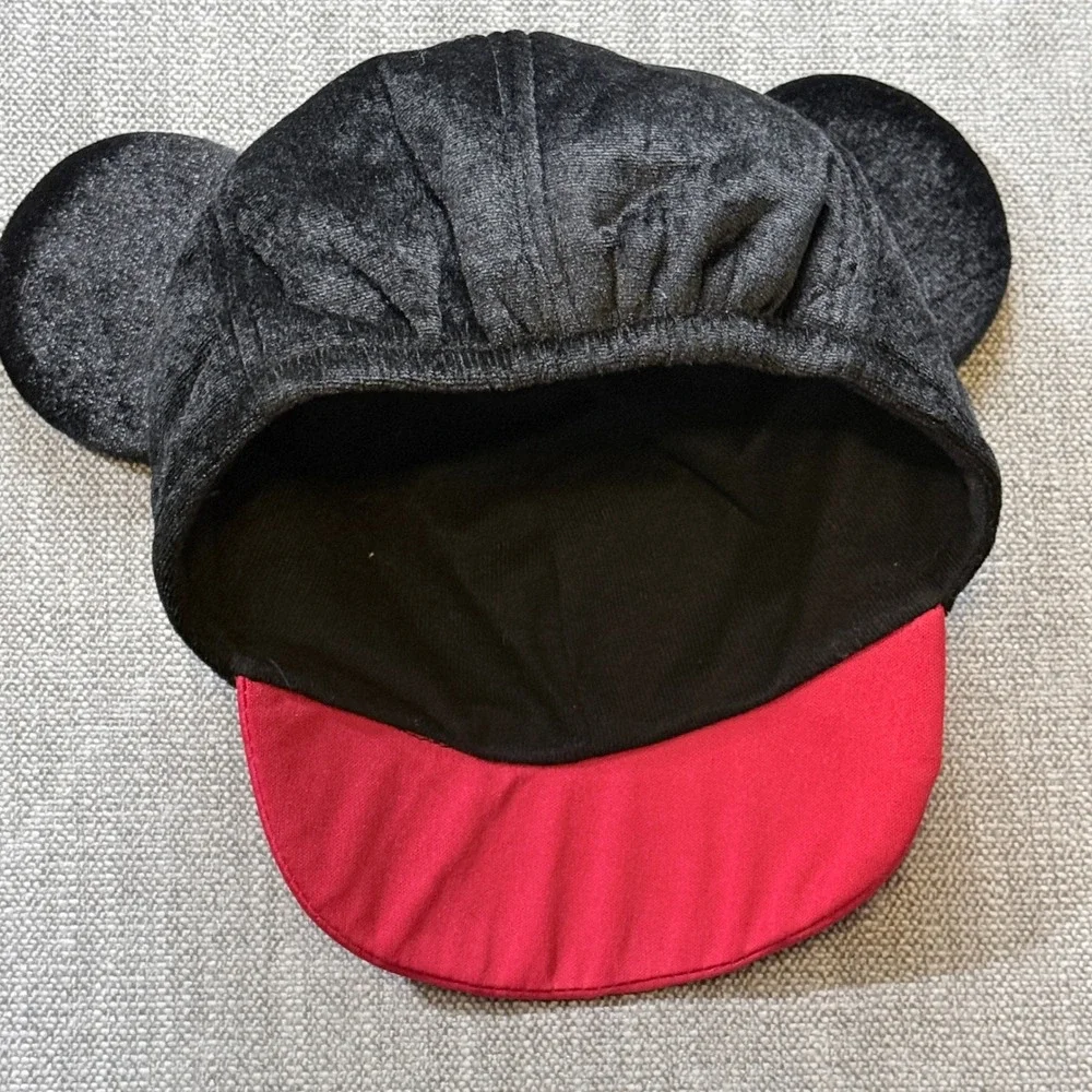 Disney Mickey Mouse Character Hat‎ Black Velvet Plush Ears Red Brim Kids Youth